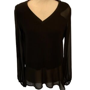 Zara V neck pullover blouse with sheer sleeves